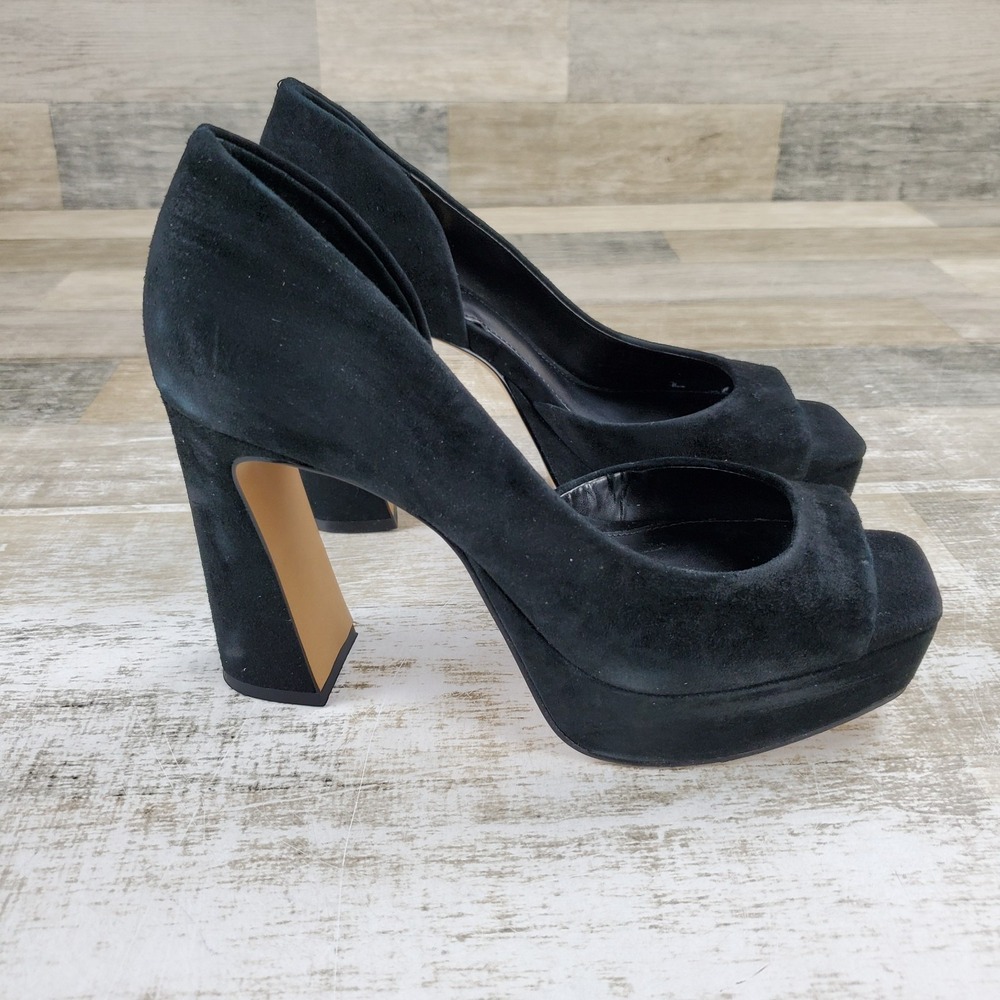 Vince Camuto Bryanna Womens Platform Pump Sz 7.5 M Black Suede Slip On Peep-Toe